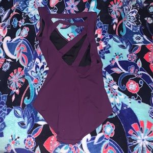 Capezio brand, eggplant, stripe back leotard